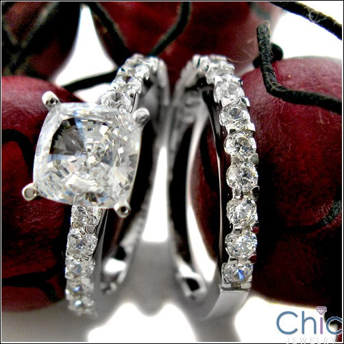 Matching Set 1.5 Cushion Center Share Prong Round Wedding Cubic Zirconia Cz Ring