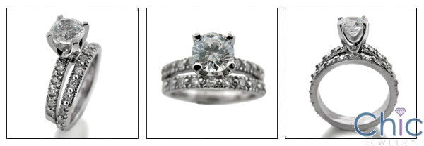 Matching Set Tiffany Celebration Style 1 Ct . Round Engagement Ring Eternity Band Cubic Zirconia 14K W Gold