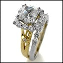 Matching Set 1.5 Asscher Center Two Tone Ct Cubic Zirconia Cz Ring