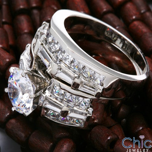 Matching Set 1.5 Round 6 Prongs Channel Fitted Cubic Zirconia Cz Ring