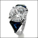 3 Stone 5 Ct Round Cubic Zirconia Sapphire Triangle 14K White Gold Cz Ring