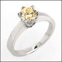 Cubic Zirconia Solitaire Ring .75 Canary Round Stone Crown Like Prongs 14K White Gold