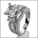 2 Carat Princess Cubic Zirconia Engagement Ring Curved Fitted Pave Set Band Matching Set 14k White Gold