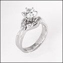 Cubic Zirconia Engagement Ring 1 Carat Round Center Eternity Symbol Pave 14K White Gold