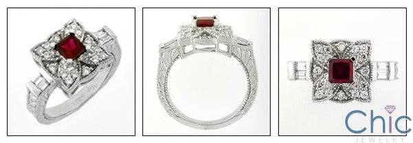 Estate .40 Ruby Princess pave Ct Channel Engraved Cubic Zirconia Cz Ring