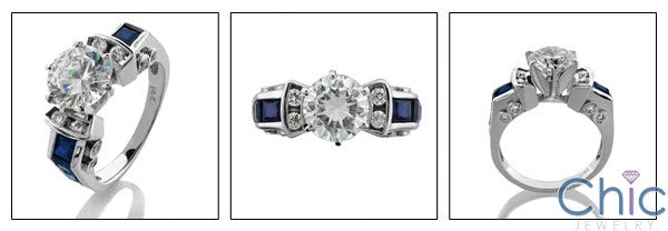 Engagement 1.5 Round 6 Prong Tiffany Style Sapphire Channel Princess Cubic Zirconia Cz Ring