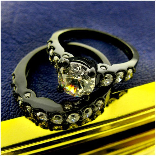 Engagement 1.25 Round Cubic Zirconia in Black Rhodium Solid 14K Gold Ring