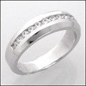 Cubic Zirconia Wedding Band .40 Total Carat Round Channel Dome Shank 14K White Gold