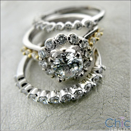 Engagement Two Tone 1 Ct Center in Halo Cubic Zirconia Cz Ring