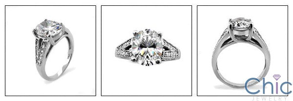Engagement Oval 3 Ct Diamond CZ Center Pave Cubic Zirconia Sides 14K White Gold Ring