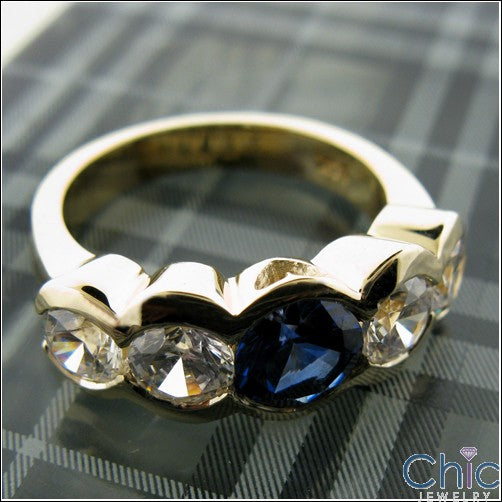 Anniversary Sapphire Ct diamond 5 Stone Cubic Zirconia Cz Ring