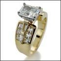 1.5 Cubic Zirconia Radiant Cut Wide Channel Set Shank 14k Yellow Gold Engagement Ring