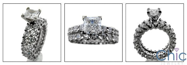 Matching Set Princess 1 Ct Share Prong Eternity Style Cubic Zirconia Cz Ring