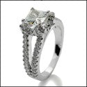 Cubic Zirconia Asscher 1.5 Center Engagement Ring 14K White Gold
