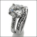 Matching Set 1.75 Round Center Curved Pave Wedding Cubic Zirconia Cz Ring