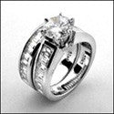 Matching Set 1.5 Round Center Channel Baguettes Cubic Zirconia Cz Ring