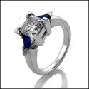 3 Stone 1.25 Princess Center Sapphire Triangles on Cubic Zirconia Cz Ring