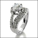 Round Cubic Zirconia 1 Carat Engagement Ring Fitted Matching Band Set 14K White Gold