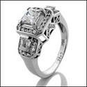 .60 Princess Center Cubic Zirconia Baguettes in Channel 14K White Gold Ring
