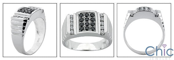 Mens Round Black Stons in Channel Pave Cubic Zirconia CZ Wedding Band