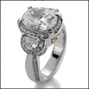 3 Ct Oval and Half Moon Cubic Zirconia 14K White Gold Engagement Ring