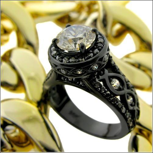 1.25 Round Cubic Zirconia Black Rhodium 14K Gold Engagement Ring