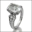 3 Ct Radiant Cushion Center Cubic Zirconia Pave Set Prongs 14K White Gold Engagement Ring