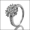 Star Shaped Center  Baguette Round Cubic Zirconia Cz 14K White Gold Ring