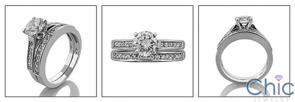 Matching Set 1 Ct Round Center 4 Prong Cubic Zirconia Cz Ring