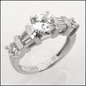 Round 1 Ct  CZ Center Channel Cubic Zirconia Baguettes 14k White Gold Engagement Ring