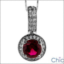 Cubic Zirconia Cz Ruby Round 2 Ct Pave Bail Pendant
