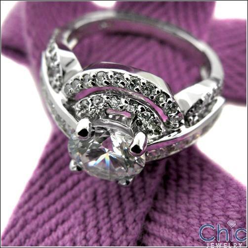 1.75 Round Center Pave Halo Cubic Zirconia Estate Style14k White Gold Cz Ring