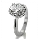 Oval 1 Ct Cubic Zirconia Center Halo Pave Plain Band Engagement Ring 14K White Gold
