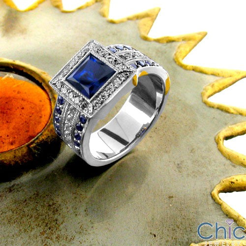 Anniversary Princess Sapphire Bezel Pave Cubic Zirconia Cz Ring