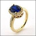 Engagement 2.5 Oval Royal Sapphire Halo Pave Cubic Zirconia Cz Ring