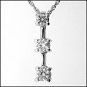 Cubic Zirconia Cz .50 TCW Round 3 Stone Drop Pendant