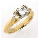 Cubic Zirconia 3 Stone .50 Princess Center Trillion Sides Cz Ring 14K Yellow Gold
