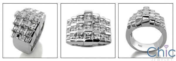 Anniversary Wide 13MM Princess In Channel Cubic Zirconia Cz Ring