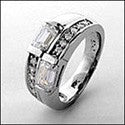 Anniversary 2 Channel Baguettes Ct Ropund Pave Cubic Zirconia Cz Ring