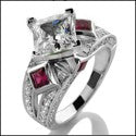 Engagement 1.25 Princess Diamond CZ Ruby Bezel Cubic Zirconia Cz Ring