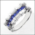 Wedding 1.45 TCW Sapphire Princess Diamond Baguettes in Channel Cubic Zirconia CZ Band 