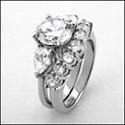 Cubic Zirconia Platinum Engagement Ring with Fitted Band Set |1.75 Round Center Pear Share Prong