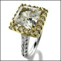 Engagement 3 Ct Princess Yellow Gold Halo Cubic Zirconia Cz Ring