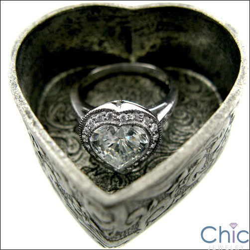 Engagement Heart Shape 2 Ct Pave Cubic Zirconia Cz Ring