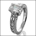Estate 1 Ct Emerald Center Engraved Cubic Zirconia Cz Ring