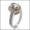 1.5 Oval Center  Cubic Zirconia Two tone 14k Rose Gold Halo With Pave Cz Engagement Ring