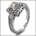 Estate Princess 0.75 Ct Engraved Cubic Zirconia Cz Ring