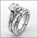 Matching Set 1 Ct Round Center Baguette in Channel Cubic Zirconia Cz Ring