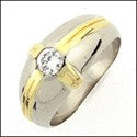 HIgh Quality Cubic Zirconia .40 Round Bezel Two Tone 14K Gold Ring