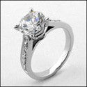 Engagement  Ring Cubic Zirconia 2 Carat Round Center Pave Band 14 K White Gold